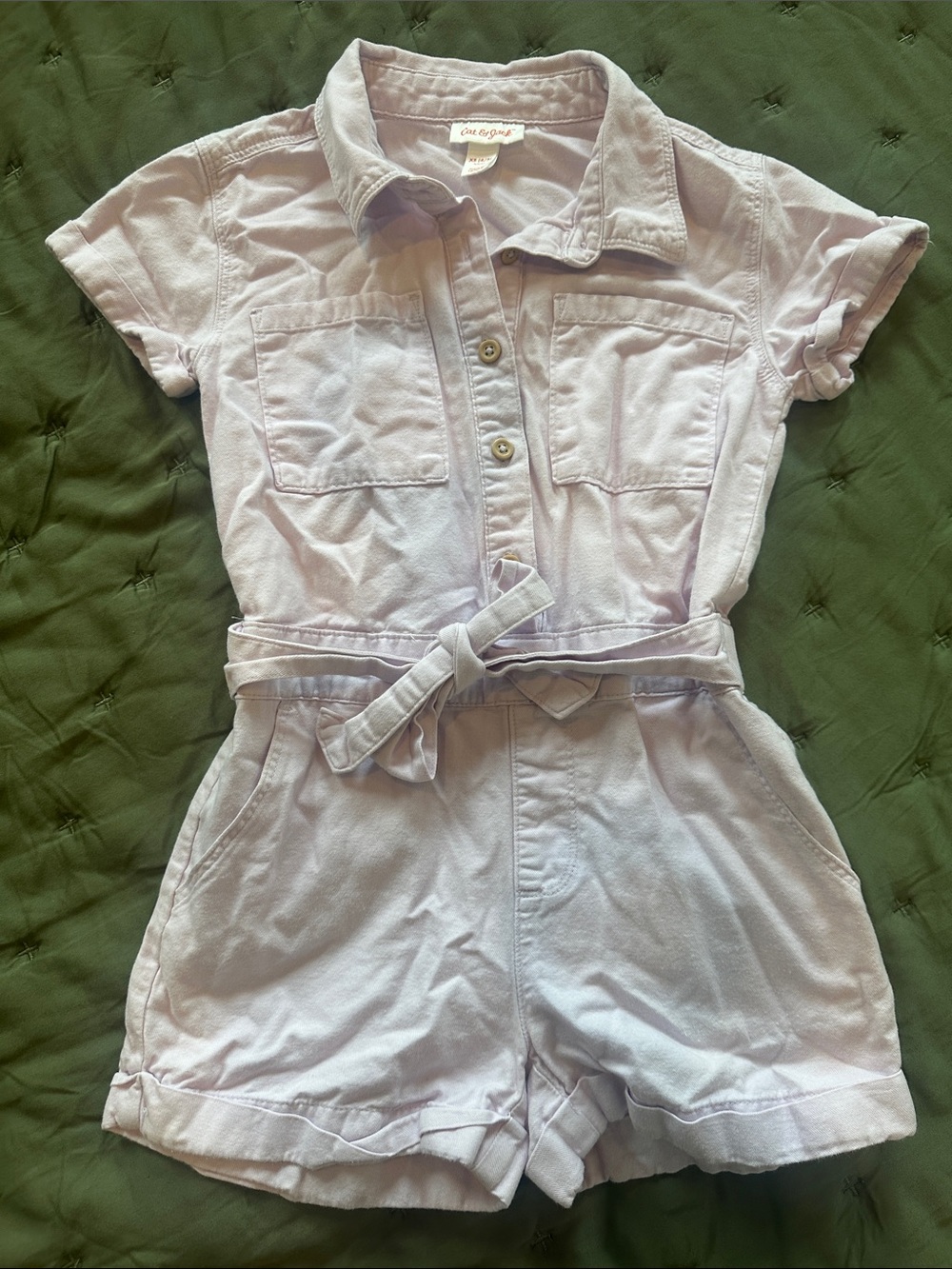 Denim Lavender Short-Sleeve Romper with Self-Tie Waist size 4/5